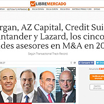 JPMorgan, AZ Capital, Credit Suisse, Santander y Lazard, los cinco grandes asesores en M&A en 2021